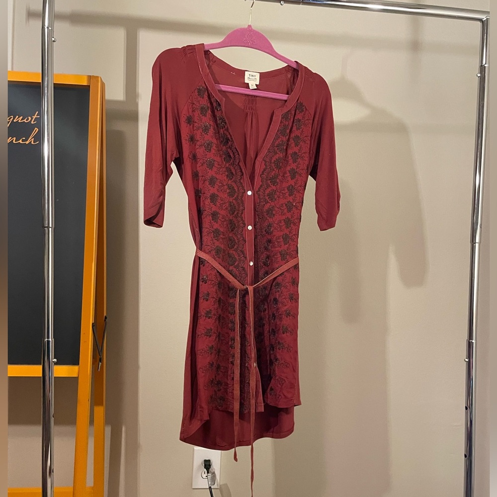 Embroidered Button-Up Dress